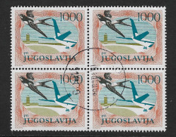 YUGOSLAVIA - AÉREO. Yvert Nº 60a En Bloque De 4 Usado Y Un Sello Defectuoso - Poste Aérienne