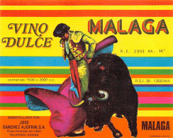 00069 "VINO DULCE - MOSTRANDO EL TORERO Y EL TORO MALAGA - EMBOTELLADO POR JOSE SANCHEZ AJOFRIN S.A." ETICH. ANIMATA - Andere & Zonder Classificatie