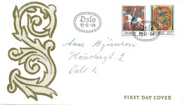 Norway Norge 1974 Christmas: Folk Art, Rose Paintings, Equestrian; Detail Painted Box ,  Rosette  MI 693 - 694 , FDC - Lettres & Documents