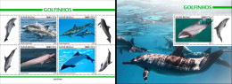 Guinea Bissau 2023, Animals, Dolphins, 4val In BF +BF - Dolphins