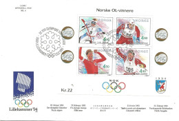 Norway 1993  Olympic Bloc  Lillehammer 94 Jagge, Dæhlie, Karlstad, Ulvang, Mi Bloc 19,  FDC - Lettres & Documents