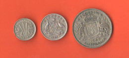 Australia 3 Pence 1947 + 6 Pence 1945 + 1 Florin 1947 King Georgius VI° Silver Coin Australie - Sixpence