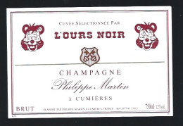 Etiquette Champagne  Brut   L'ours Noir Cuvée Sélection  P H Martin Cumieres  Marne 51 " Version2" - Champagne