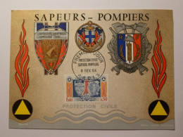 SAPEURS POMPIERS / Protection Civile - Héraldique / Blason - Carte Philatélique Avec Timbre Et Cachet - Sapeurs-Pompiers