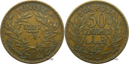 Tunisie - Protectorat Français - Naceur Bey - 50 Centimes 1921-AH1340 Coin Bouché ! - TTB/XF45 - Mon5561 - Túnez