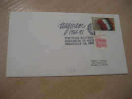 ANDERSON 1991 Wigwam Station American Indians Indian Cancel Cover USA Indigenous Native History - Indiens D'Amérique