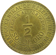 PERU 1/2 SOL 1942 LONG TOP 2 UNC #t030 0077 - Pérou