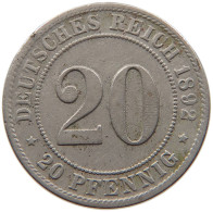 KAISERREICH 20 PFENNIG 1892 D #t029 0307 - 20 Pfennig