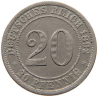 KAISERREICH 20 PFENNIG 1892 D #t029 0303 - 20 Pfennig