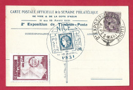 !!! CARTE DE L'EXPOSITION PHILATÉLIQUE DE NICE DE 1931 AVEC VIGNETTE ET CACHET TEMPORAIRE - Expositions Philatéliques