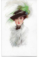 Barribal. Très Belle Carte. Femme Avec Chapeau Noir, Plume Verte. No. 15464 - Barribal, W.