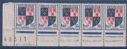 Picardie Armoiries De Provinces VI N°951 Bande 5 Timbres Neufs Avec Bas De Feuille Numéroté 48311 - 1941-66 Wapenschilden