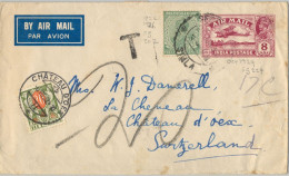 1932 INDIA , CORREO AÉREO , SOBRE ENTERO POSTAL CIRCULADO A CHATEAU D'OEX , TASA , TAX , TAXE - 1911-35  George V
