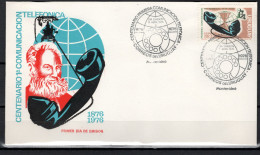 Uruguay 1976 Space, Telephone Centenary Stamp On FDC - Amérique Du Sud