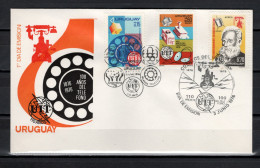 Uruguay 1976 Space, Telephone Centenary 3 Stamps On FDC - América Del Sur