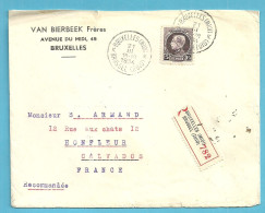 217 (5Fr) Op Brief Aangetekend Stempel BRUXELLES Naar CALVADOS (France) - 1921-1925 Small Montenez