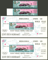 ADEN - HADHRAMAUT: Michel 139A + 139B + Block 14A Y 14B, 1967 Monte Carlo Rally, Perforated And Imperforate Stamp + S.sh - Yemen