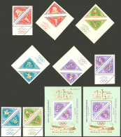 ADEN - HADHRAMAUT: Michel 206/213 A + B, Block 24A + 24B, 1968 Mexico Olympic Games, Complete Set Of 8 Values + S.sheet, - Yémen