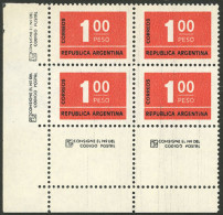 ARGENTINA: GJ.1721NCJ, 1976 1P. Figures, On UV NEUTRAL PAPER, Block Of 4 With Labels, Excellent Quality! - Autres & Non Classés