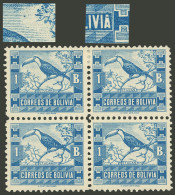 BOLIVIA: GJ.235, 1939 1B. Toucan, Block Of 4, One With The Variety "spot Over The A Of BOLIVIA" And Another One "spot On - Bolivia