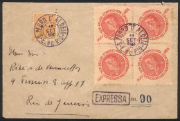 BRAZIL: Express Cover Sent From S. PEDRO D'ALDEIA To Rio On 18/SE/1936 Franked With 1,300Rs. Including A Block Of 4 Of R - Altri & Non Classificati
