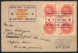 BRAZIL: Express Cover Sent From ITAOCÁRA To Rio On 24/SE/1936 Franked With 1,300Rs. Including A Block Of 4 Of RHM.C-106, - Altri & Non Classificati