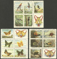 CUBA: Sc.686/700, 1961 Snails, Butterflies And Birds, Complete Set Of 15 Values In Blocks Of 5 With Cinderellas, VF Qual - Sonstige & Ohne Zuordnung