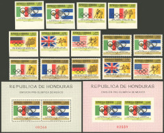 HONDURAS: Yvert 404/410 + Souvenir Sheets, 1968 Mexico Olympic Games, The Set Of 7 Values + Special S.sheet, All Perfora - Honduras