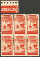 SPANISH MOROCCO: Sc.207, Block Of 6, One With Varieth "U Of MARRUECOS Defective", MNH, Excellent Quality!" - Spanish Morocco