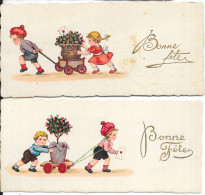 Bonne Fête - Enfants Livrant Des Fleurs - Lot De 2 Mini-cartes Fantaisie - Collections & Lots