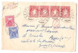 PARIS DISTRIBUTION Lettre Origine Irlande Dest Paris Taxée Réexp Gueret 2° Taxe Annulée 1F 5F Gerbes Yv T 85 81 Ob 1951 - 1859-1959 Brieven & Documenten