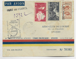 MARTINIQUE 10FR+15FR +10FR LETTRE REC PROVISOIRE AVION FORT DE FRANCE 1949 POUR ANGERS VIA AIR FRANCE - Lettres & Documents