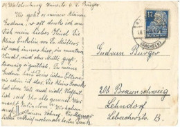 Germany Soviet Zone Regular Engels Pf.12 Solo Franking Pcard Waldenburg 28jan1949 X Lehndorf - Briefe U. Dokumente