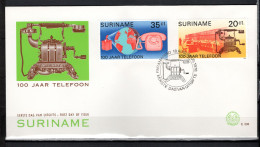 Suriname 1976 Space, Telephone Centenary Set Of 2 On FDC - Sud America
