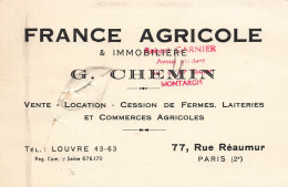 Paris 2ème * France Agricole & Immobilière G. CHEMIN Vente Laiterie Ferme * Carte De Visite Ancienne Publicitaire - Arrondissement: 02