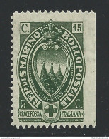1923 SAN MARINO, N° 92a  15c. + 5c. Verde Scuro  MNH/** RARA VARIETA - Variétés Et Curiosités