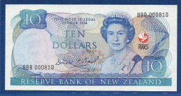 NEW ZEALAND  - P.176 – 10 Dollars 1990 UNC, S/n BBB 000810 LOW Serial - "150th A. Treaty Of Waitangi" Commemorative - Nouvelle-Zélande