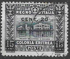 ERITREA - 1916 - PALAZZO GOVERNO SOVRASTAMPATO - C.20\15 - USATO  (YVERT 46 - MICHEL 48 - SS 46) - Eritrea