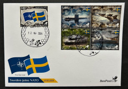 Lithuania 2024 Baltic - NATO Sea Sweden Joins NATO Tank Submarine Warship Airplane Flags BeePost Set Of 5 Stamps FDC - OTAN