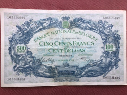 BELGIQUE Billet De 500 Francs 100 Belgas Du 19/12/1941 - 500 Francs-100 Belgas