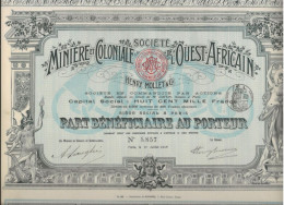 SOCIETE MINIERE ET COLONIALE DE L'OUEST AFRICAIN - LOT DE 5   -PARTS BENEFICIAIRE -ANNEE 1908 - Mines