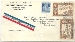 Cuba Airmail Letter Havana To Canal Zone Panam Airline Censored 18.12.1940 With Great Stamps - Briefe U. Dokumente