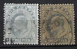 INDE ANGLAISE Ca.1902-09: 2x Le Y&T 57 Obl., 2 Nuances - 1902-11  Edward VII