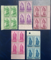 België, 1946, Nr 737/41, In Blokken Van 4 Met Bladboord, Postfris **, OBP 64€ - Unused Stamps