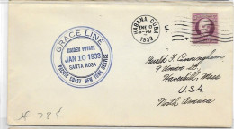 Cuba 1933 Paquebot Letter To USA Maiden Voyage Santa Rosa To New York - Lettres & Documents
