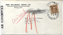 Cuba Habana Letter To New York Times USA 1942 EXAMINED Defective Stamp - Brieven En Documenten