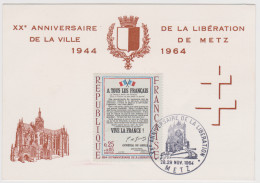 XX Anniversaire De La Libération De La Ville De Metz, 1964, Variété 1408a, Papier Bleuté( SN24/12/17.2) - Briefe U. Dokumente
