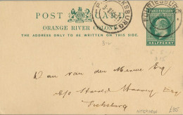 1911 ORANGE RIVER COLONY , ENTERO POSTAL CIRCULADO , FOURIESBURG , LLEGADA , MEDIO PENIQUE - Orange Free State (1868-1909)