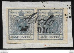 1851 Lombardo Veneto 45c. Azzurro Scuro Pair Cancelled Sassone 17a - Lombardo-Venetien