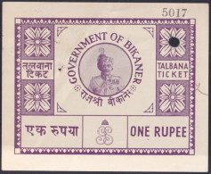 F-EX31121 INDIA FEUDATARY STATE REVENUE BIKANER. 1 RUPEE COURT FEE.  - Other & Unclassified